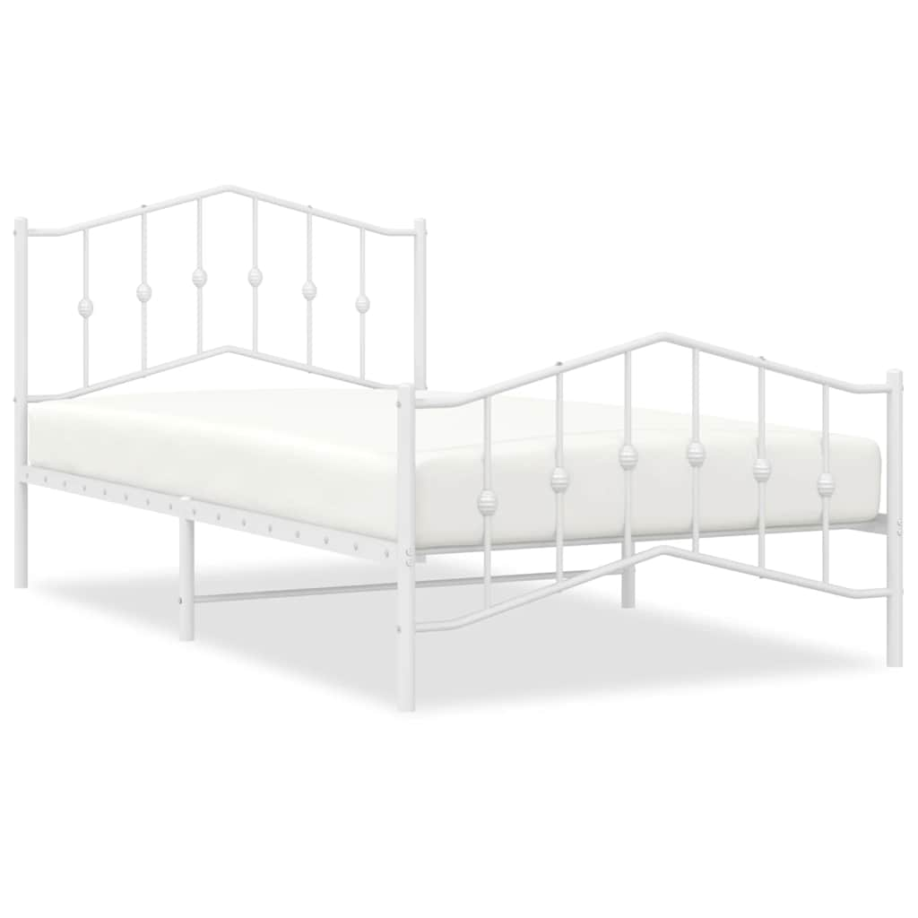 Bed frame with head and footboard metal white 100x200 cm