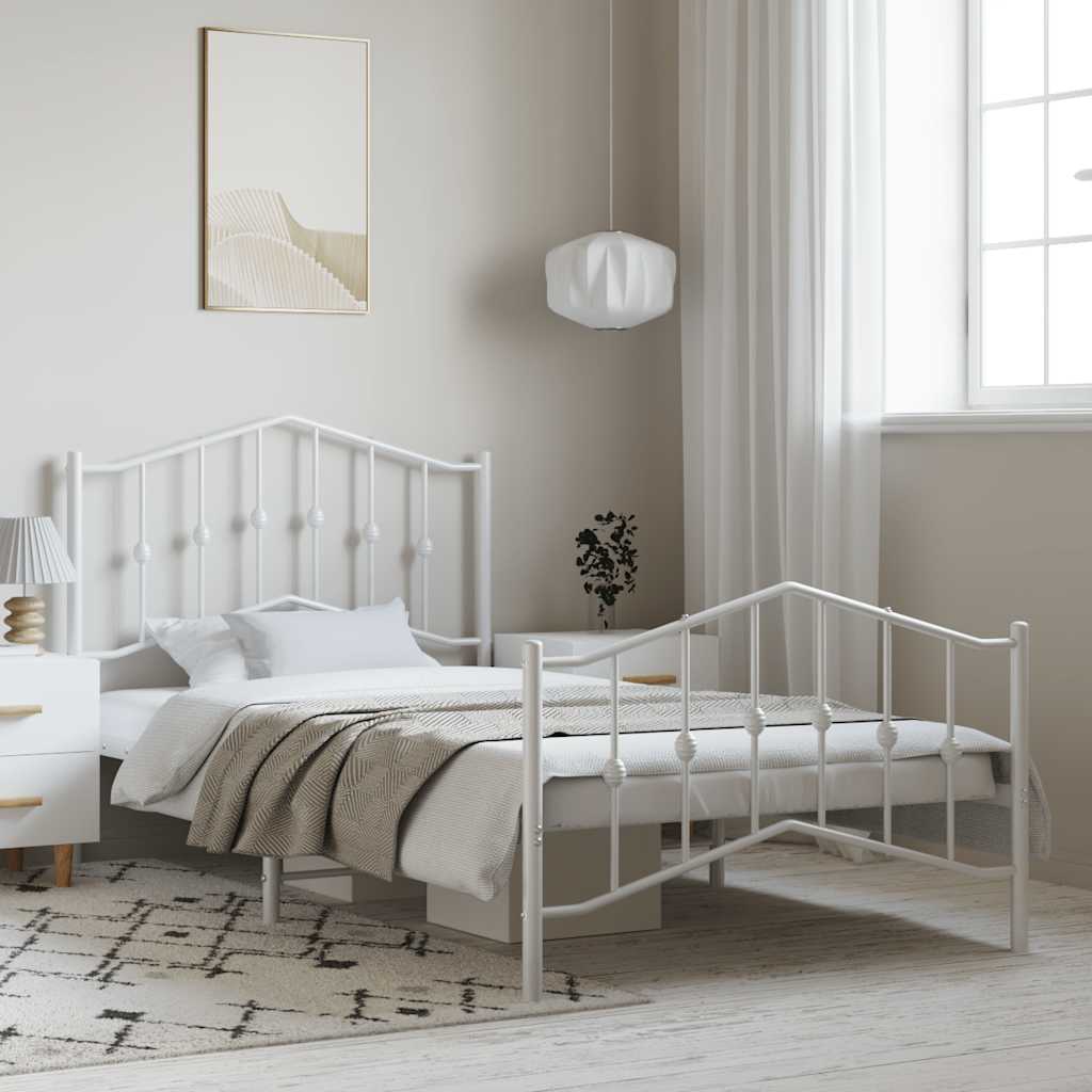 Bed frame with head and footboard metal white 100x200 cm