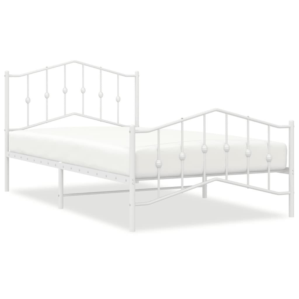 Bed frame with head and footboard metal white 107x203 cm