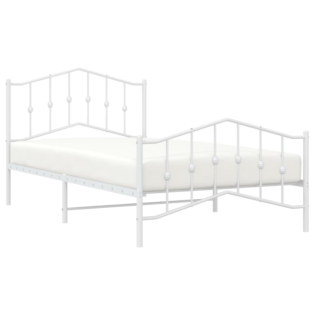 Bed frame with head and footboard metal white 107x203 cm