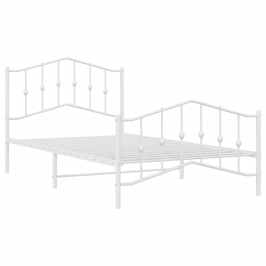 Bed frame with head and footboard metal white 107x203 cm