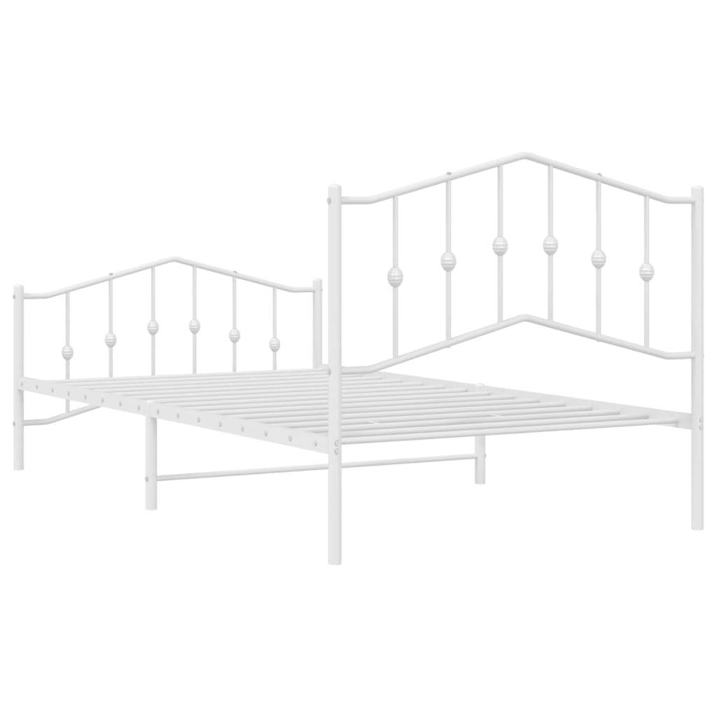 Bed frame with head and footboard metal white 107x203 cm