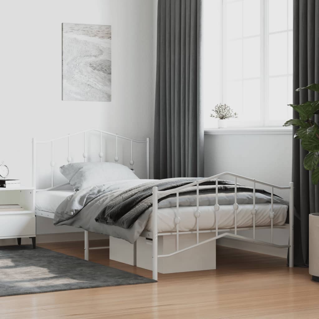 Bed frame with head and footboard metal white 107x203 cm