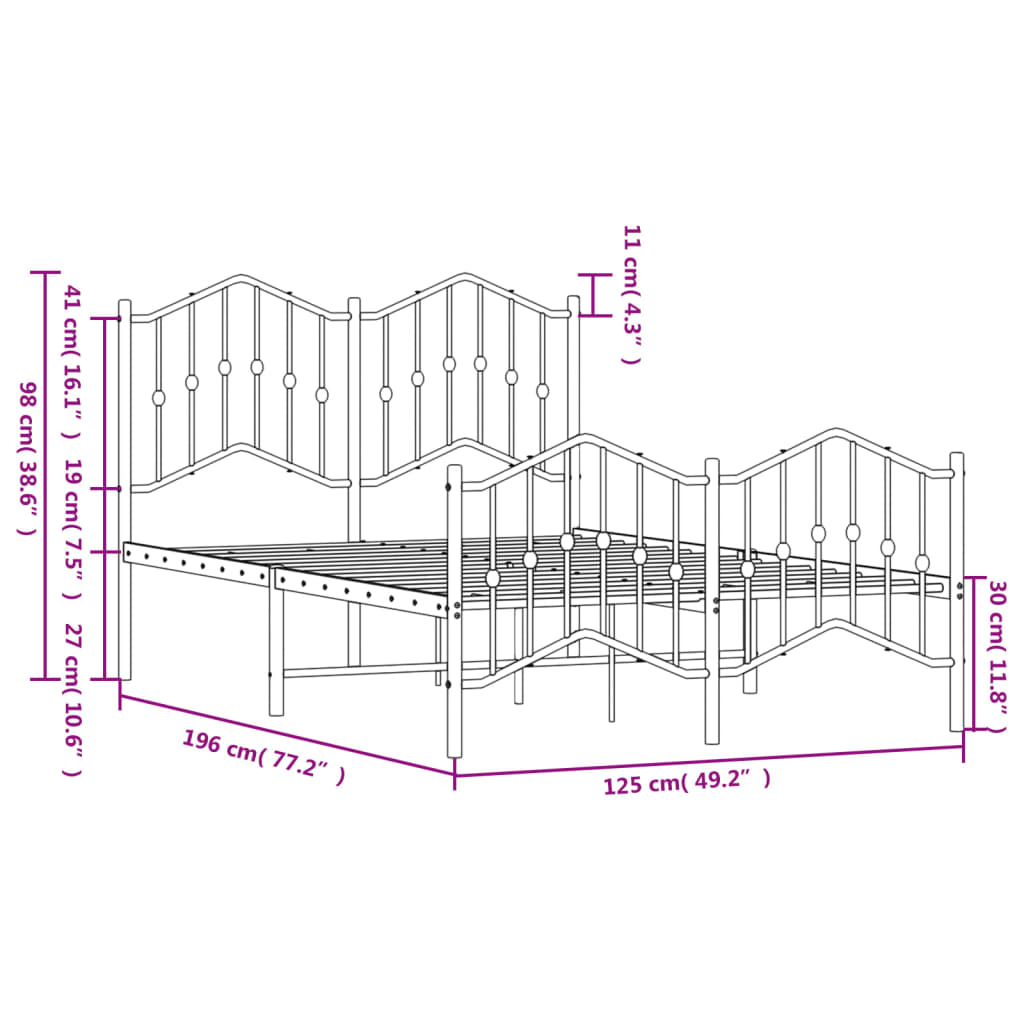 Bed frame with head and footboard metal white 120x190 cm