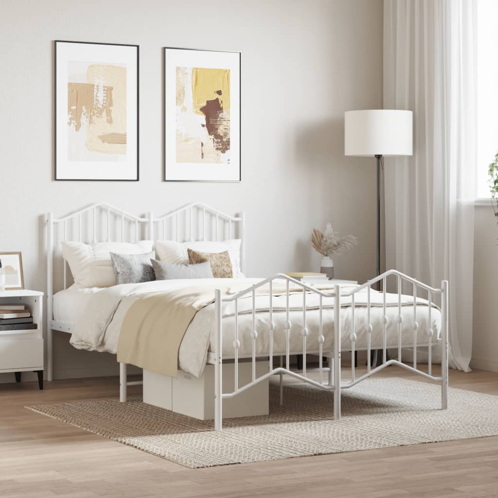 Bed frame with head and footboard metal white 120x190 cm