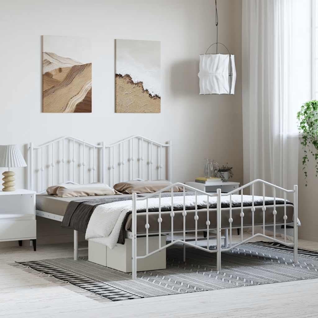 Bed frame with head and footboard metal white 135x190 cm