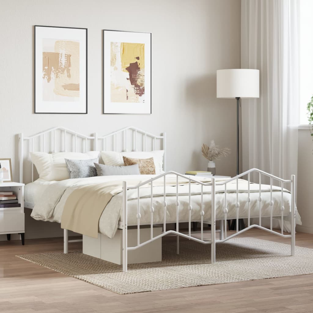 Bed frame with head and footboard metal white 140x190 cm