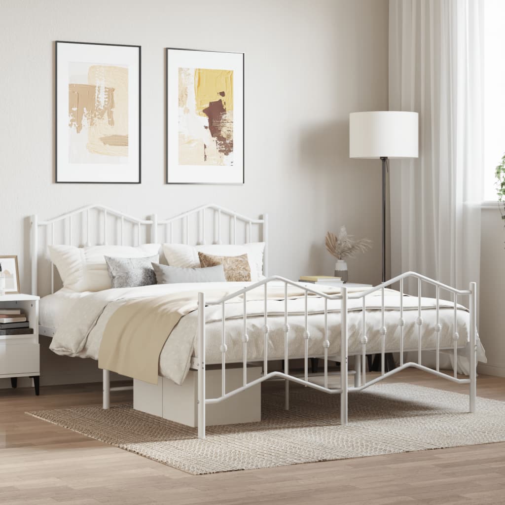 Bed frame with head and footboard metal white 140x200 cm