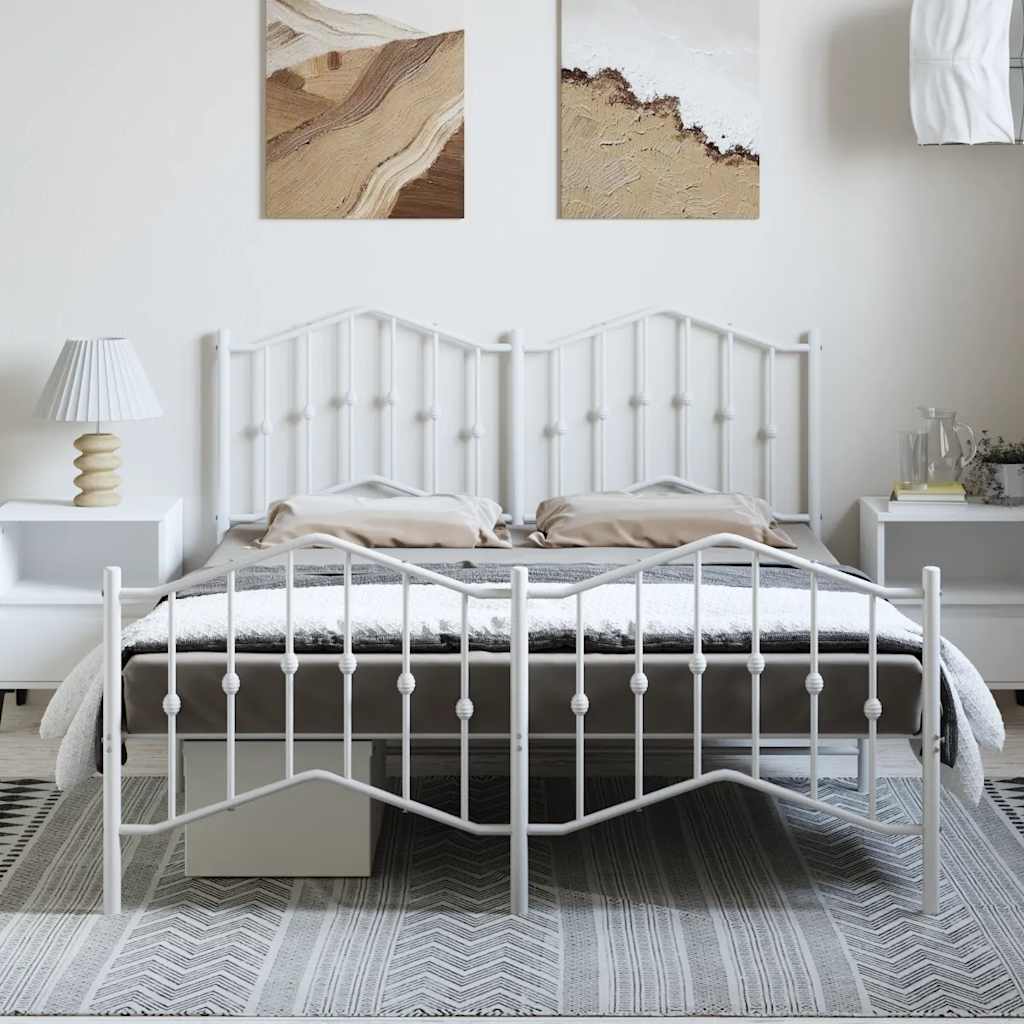 Bed frame with head and footboard metal white 150x200 cm