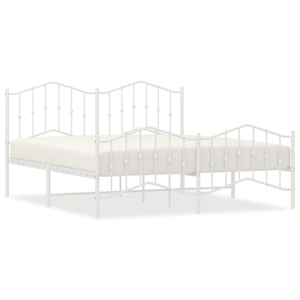 Bed frame with head and footboard metal white 183x213 cm