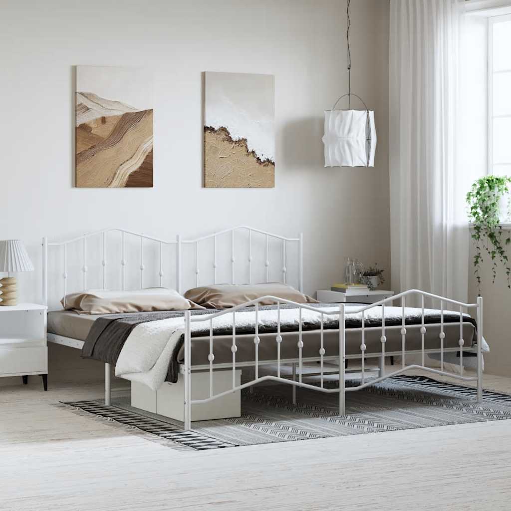 Bed frame with head and footboard metal white 183x213 cm