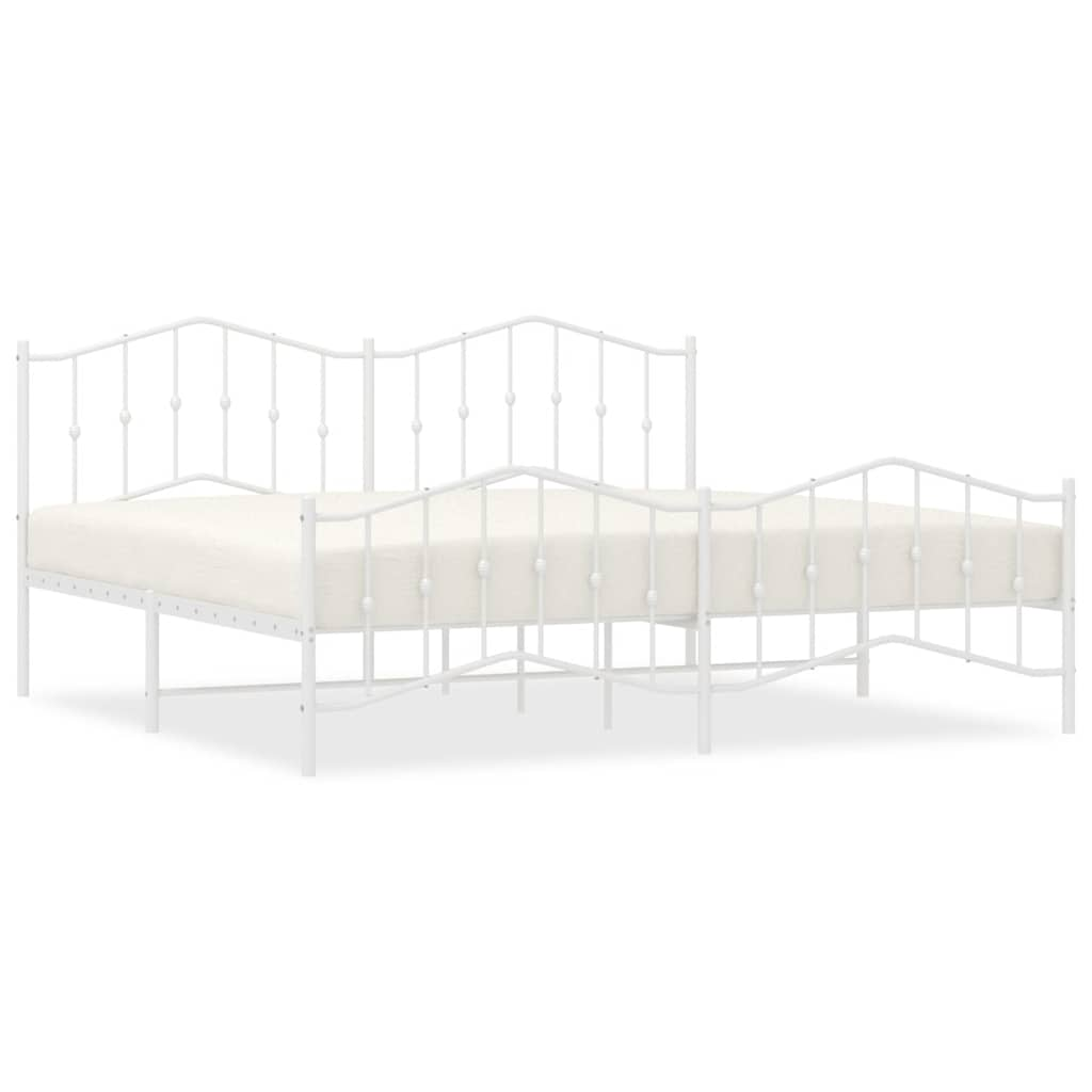 Bed frame with head and footboard metal white 193x203 cm