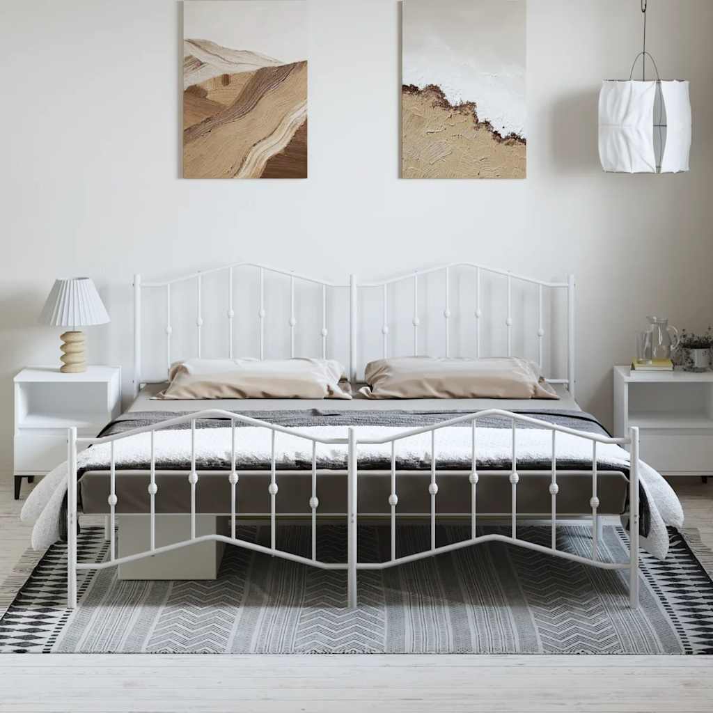 Bed frame with head and footboard metal white 193x203 cm