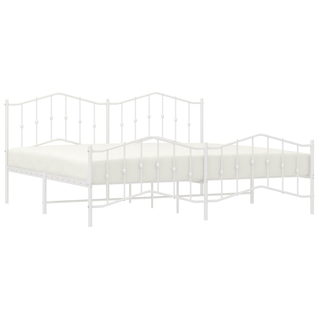 Bed frame with head and footboard metal white 193x203 cm