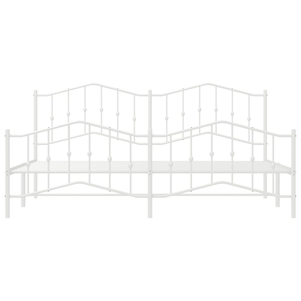 Bed frame with head and footboard metal white 193x203 cm