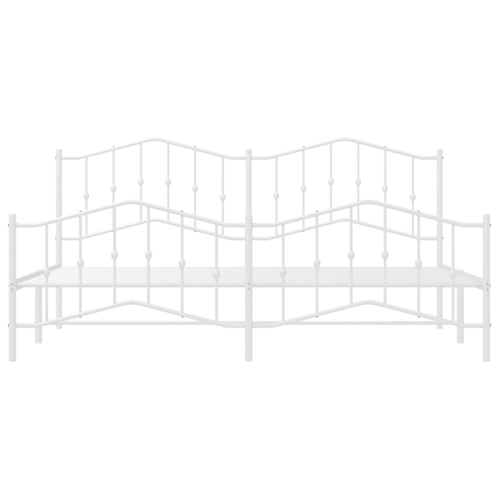 Bed frame with head and footboard metal white 193x203 cm