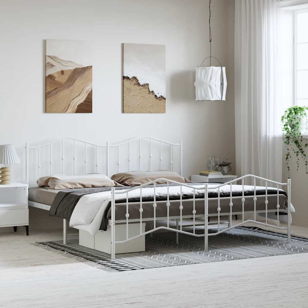 Bed frame with head and footboard metal white 193x203 cm