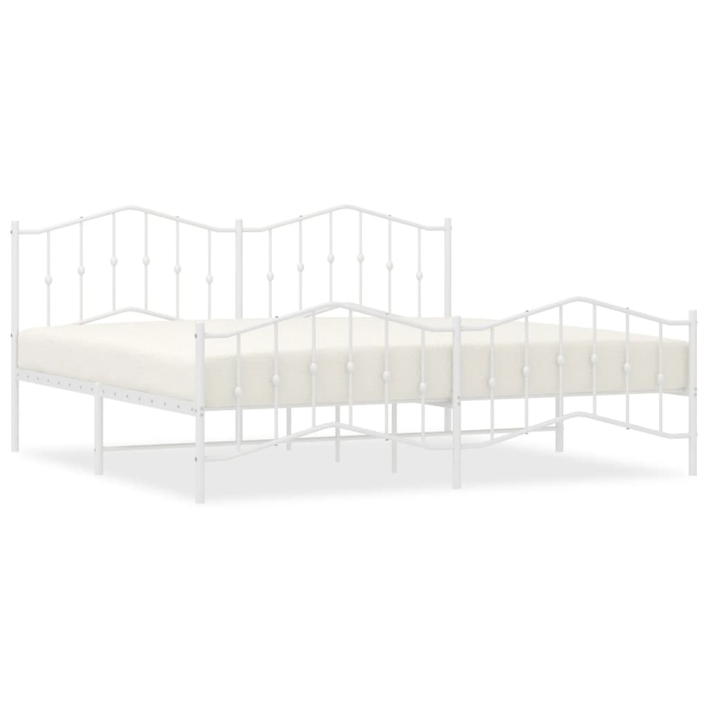 Bed frame with head and footboard metal white 200x200 cm