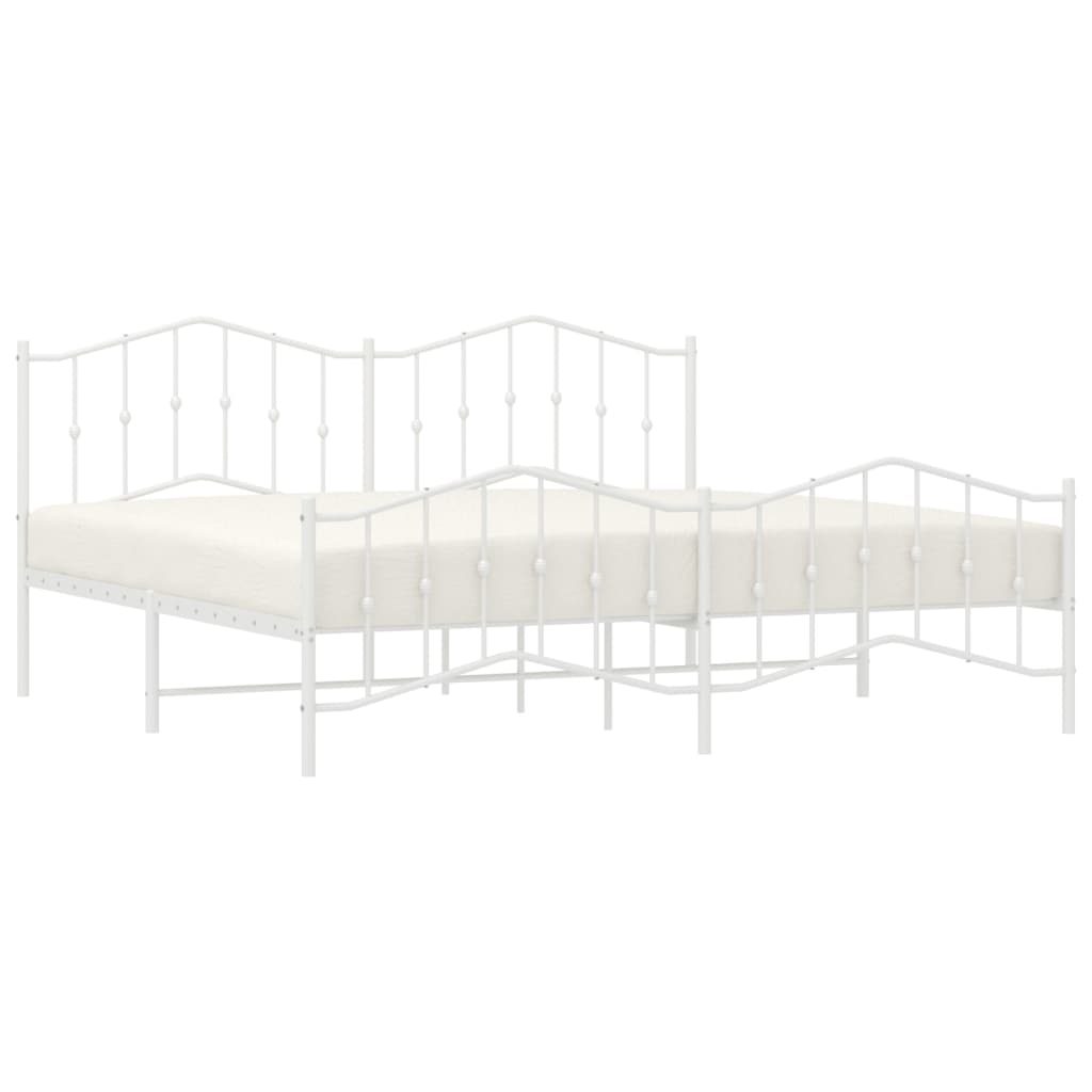 Bed frame with head and footboard metal white 200x200 cm