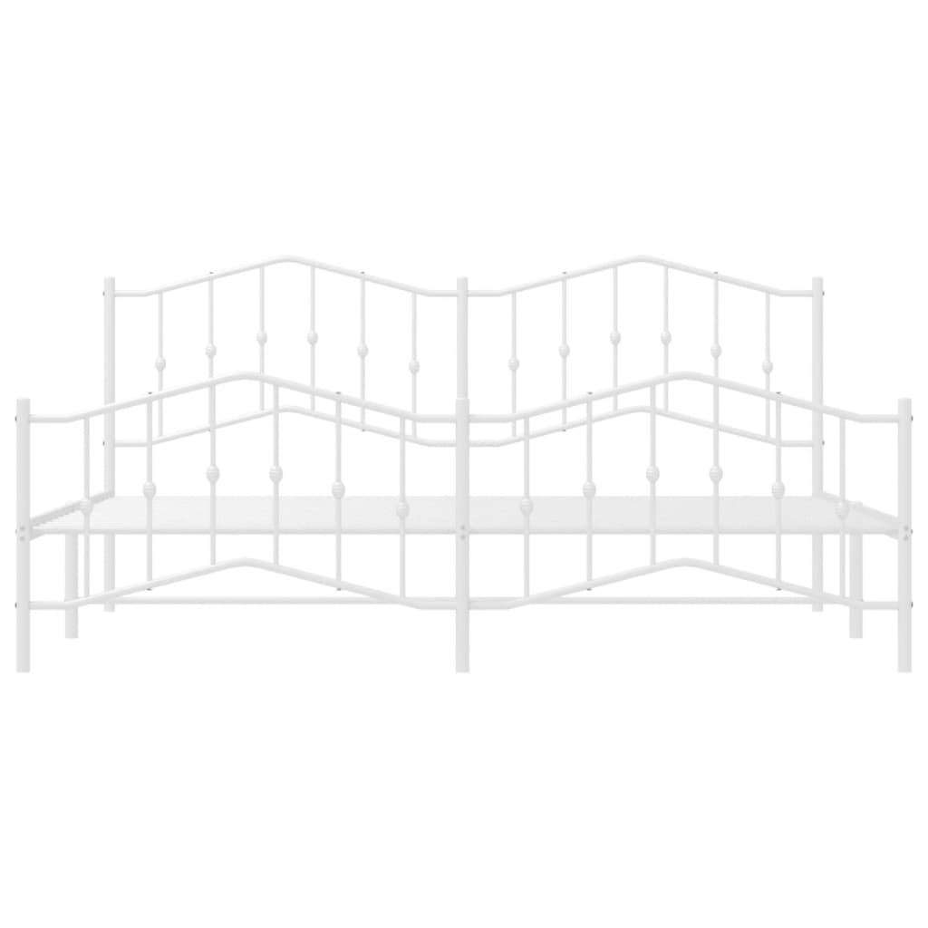 Bed frame with head and footboard metal white 200x200 cm