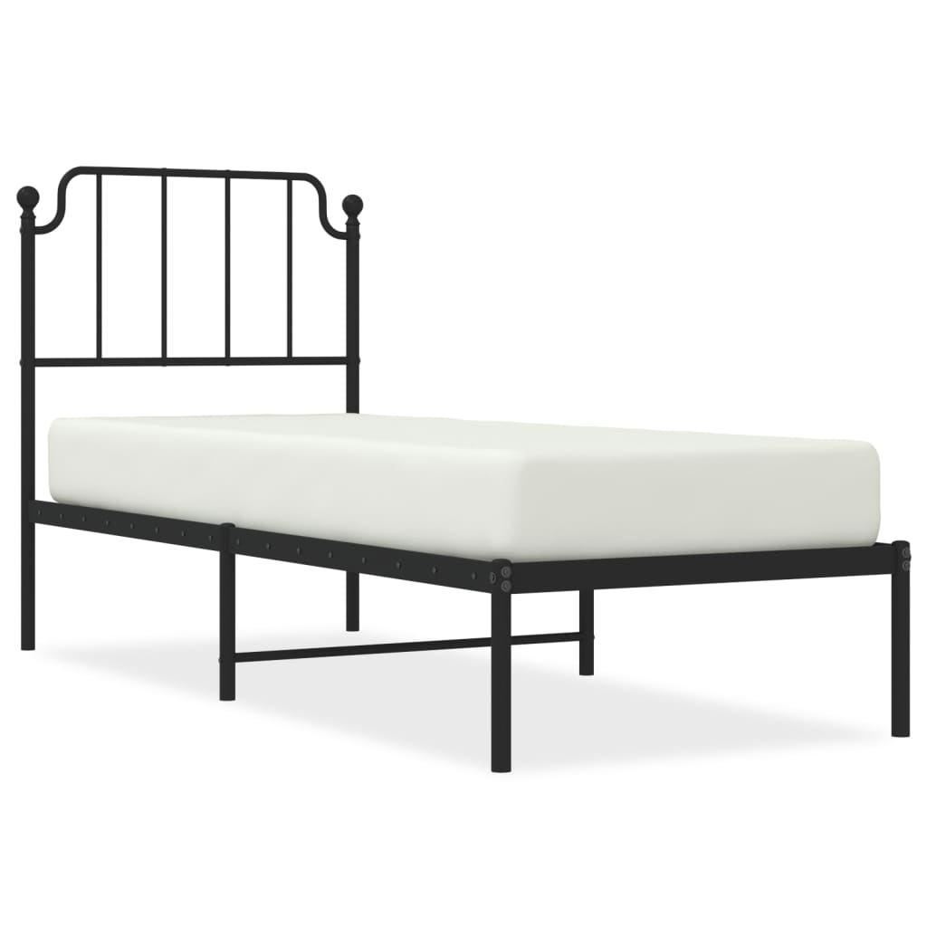 Bed frame with headboard metal black 75x190 cm