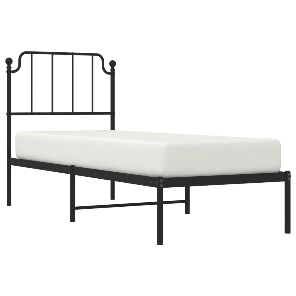 Bed frame with headboard metal black 75x190 cm