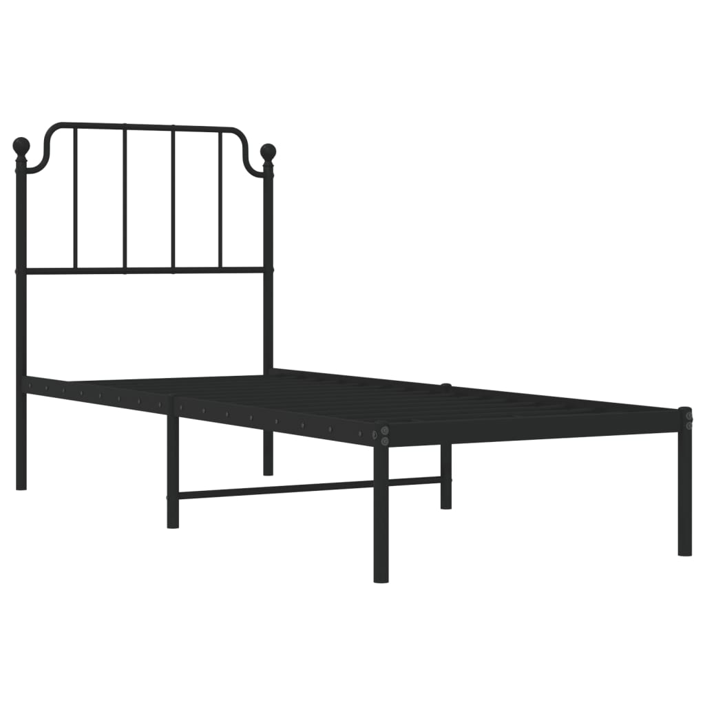 Bed frame with headboard metal black 75x190 cm