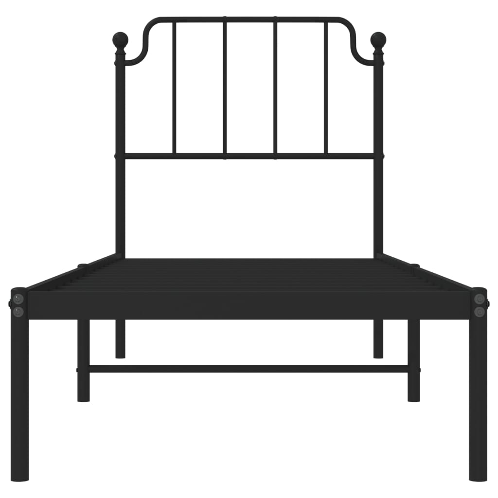 Bed frame with headboard metal black 75x190 cm