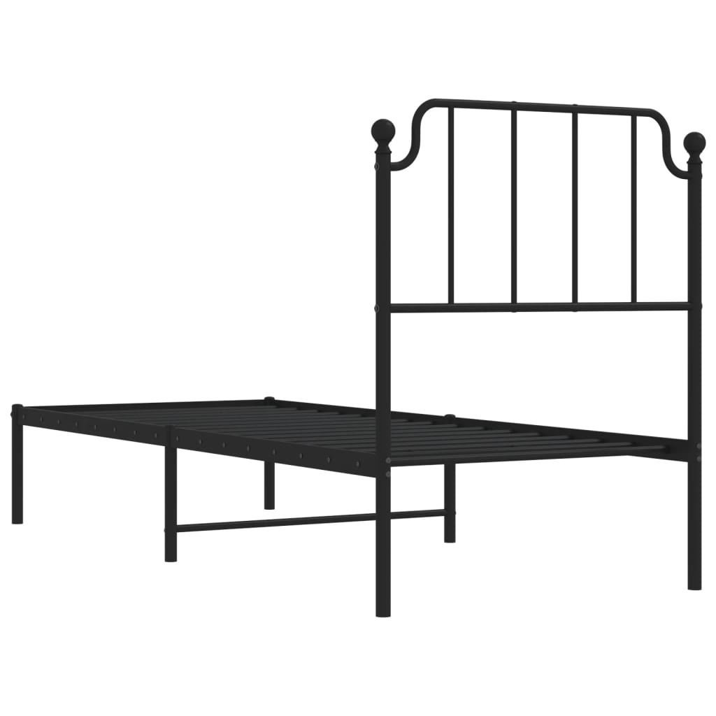 Bed frame with headboard metal black 75x190 cm