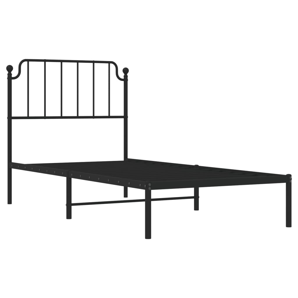 Bed frame with headboard metal black 90x190 cm