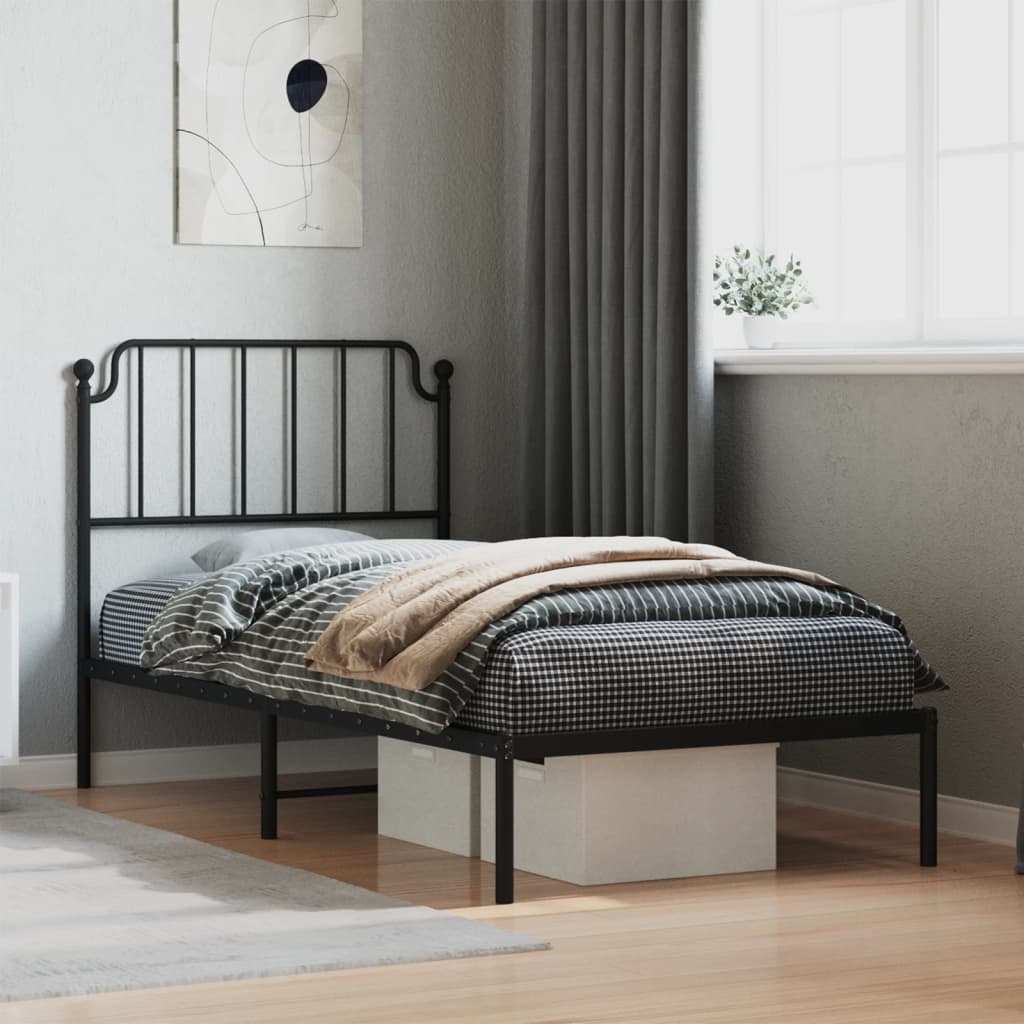 Bed frame with headboard metal black 90x190 cm