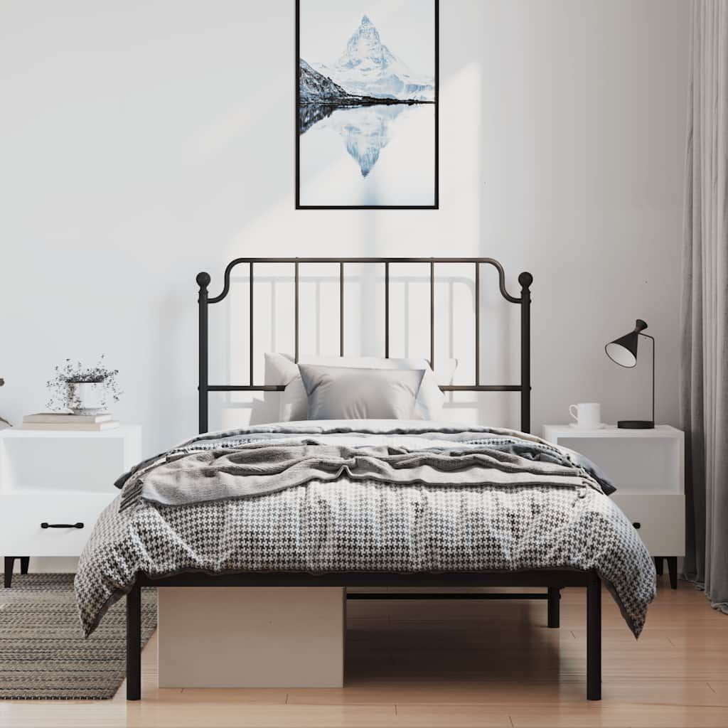 Bed frame with headboard metal black 100x190 cm