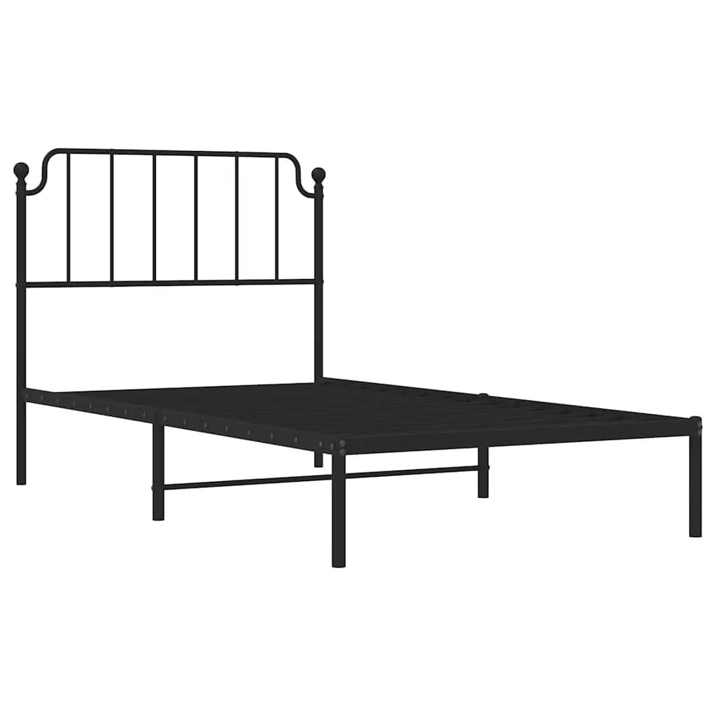 Bed frame with headboard metal black 100x190 cm