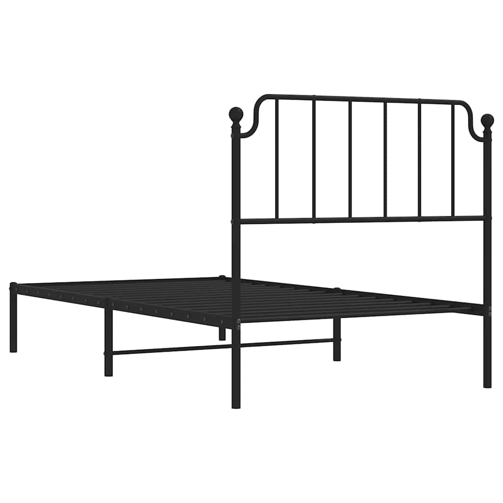 Bed frame with headboard metal black 100x190 cm