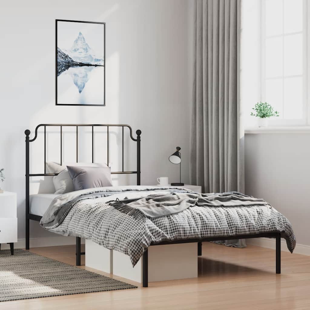 Bed frame with headboard metal black 100x190 cm