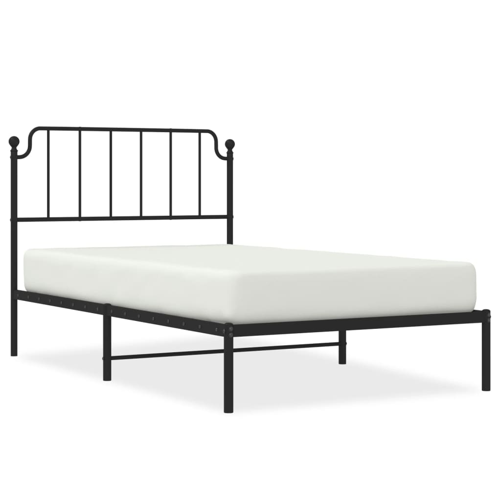 Bed frame with headboard metal black 107x203 cm