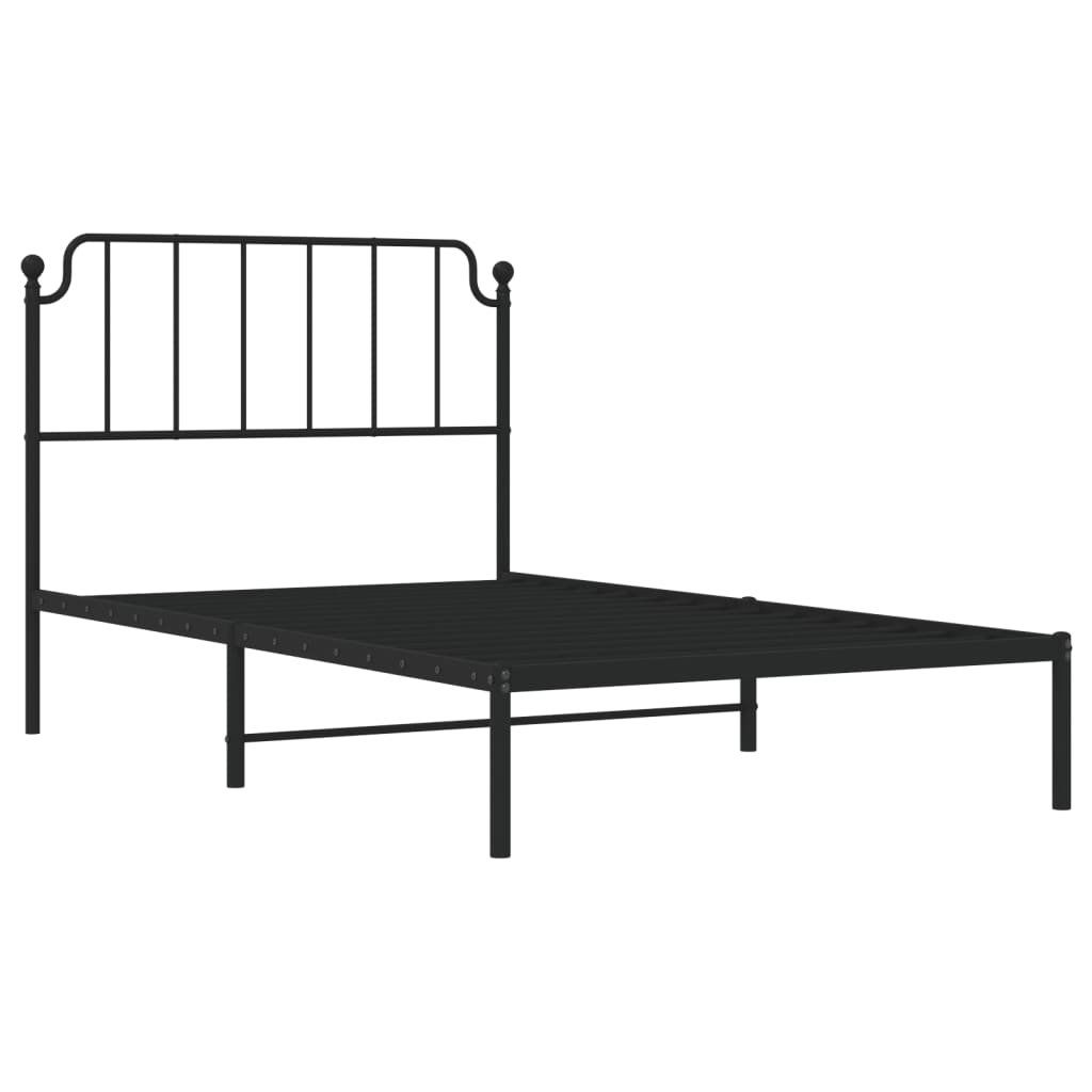 Bed frame with headboard metal black 107x203 cm