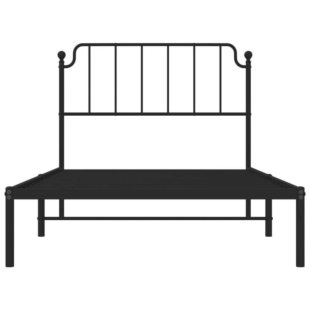 Bed frame with headboard metal black 107x203 cm