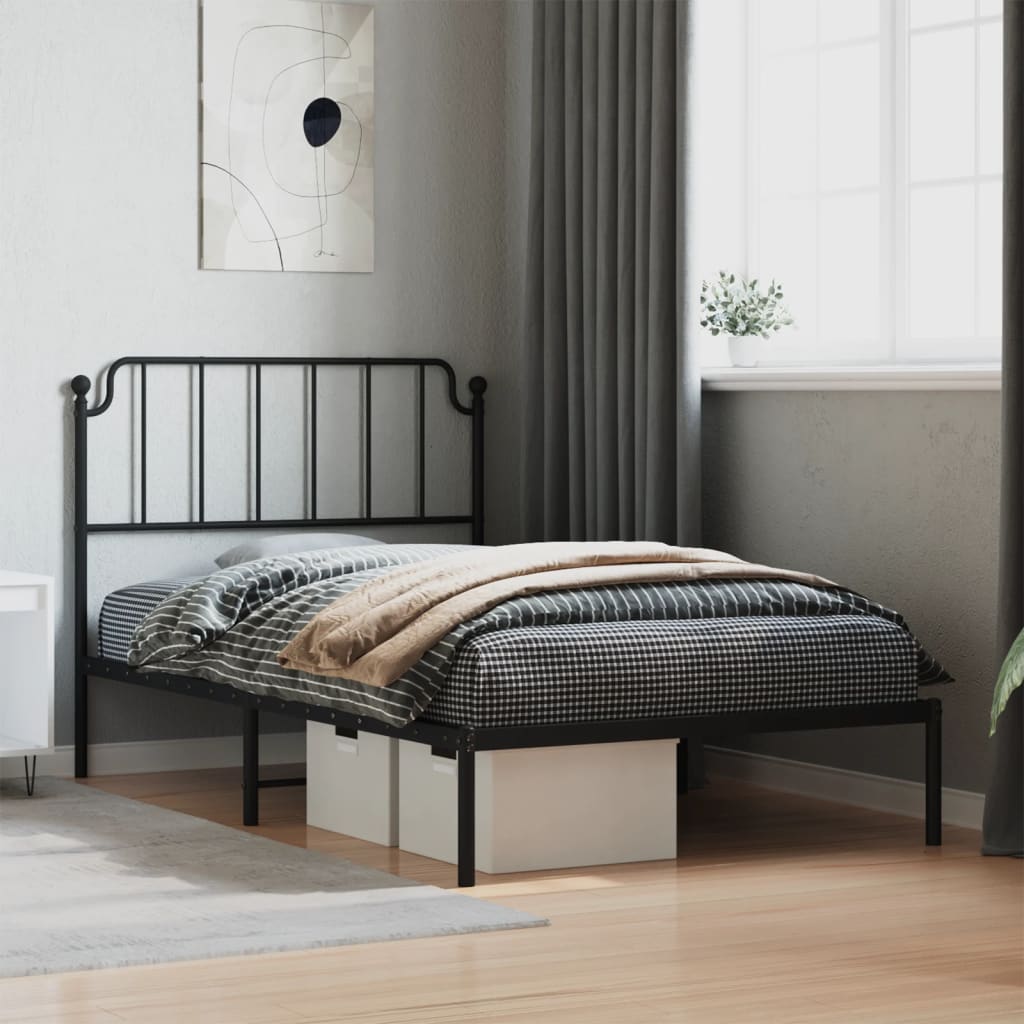 Bed frame with headboard metal black 107x203 cm