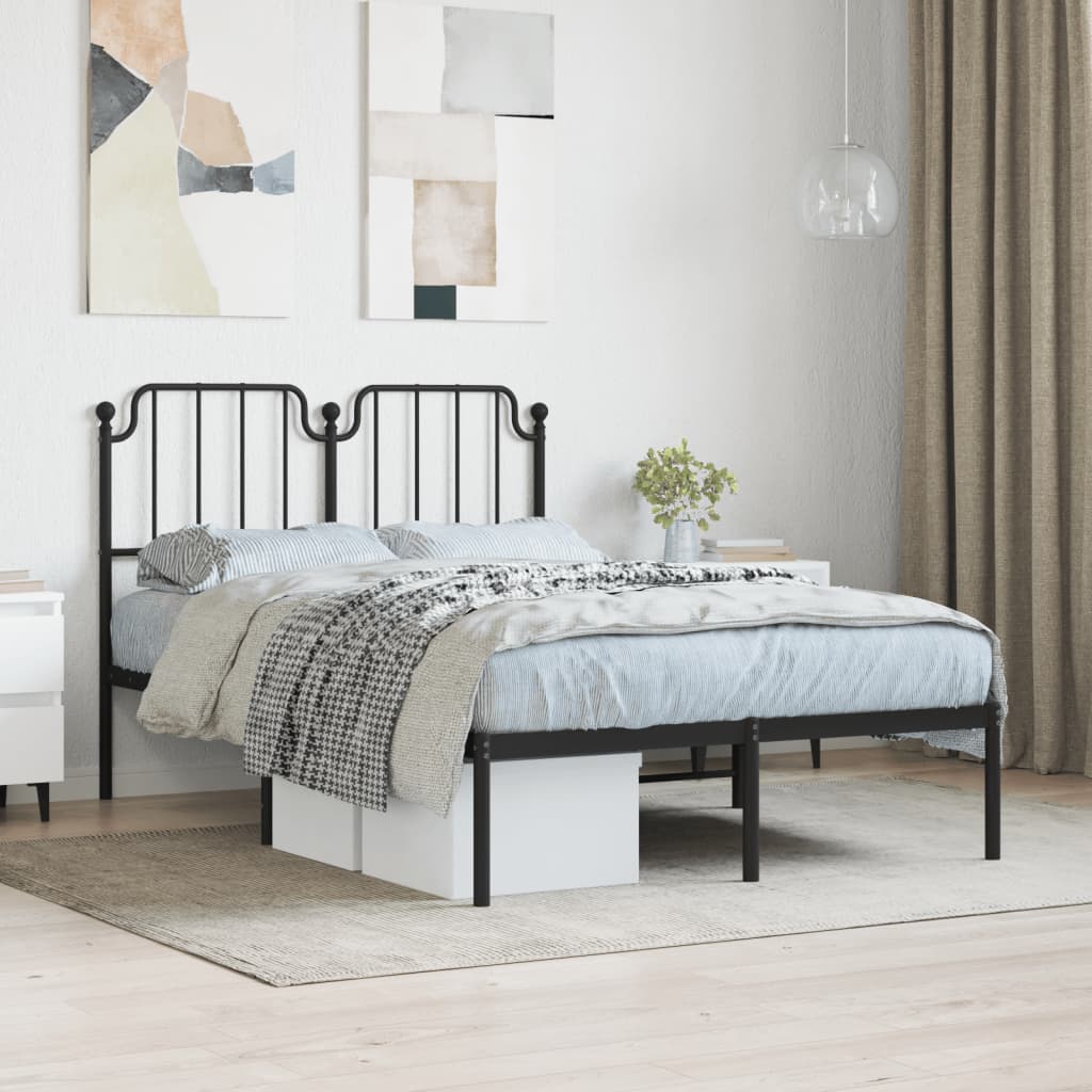 Bed frame with headboard metal black 120x190 cm