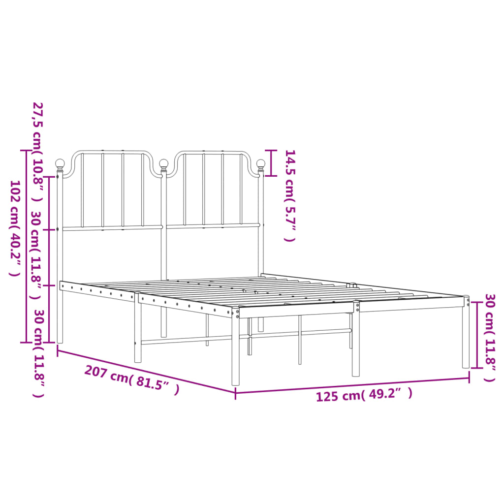 Bed frame with headboard metal black 120x200 cm