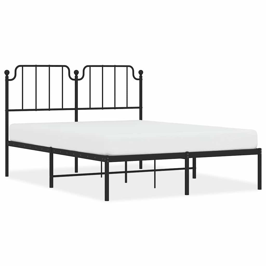 Bed frame with headboard metal black 135x190 cm