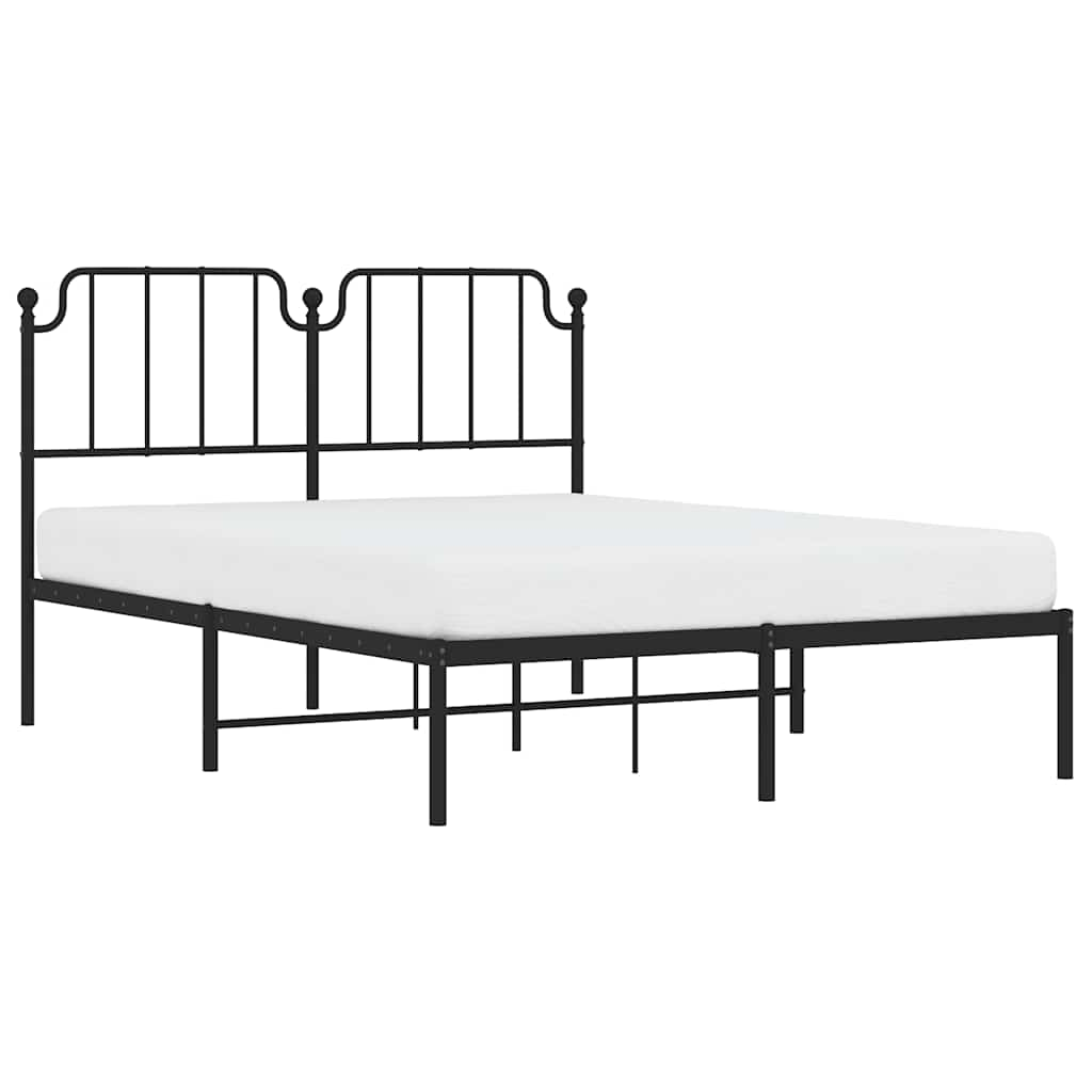 Bed frame with headboard metal black 135x190 cm