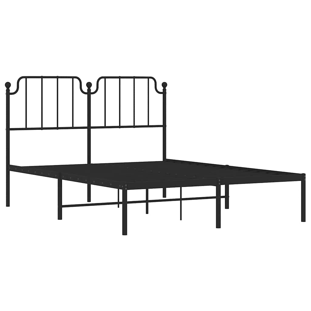 Bed frame with headboard metal black 135x190 cm