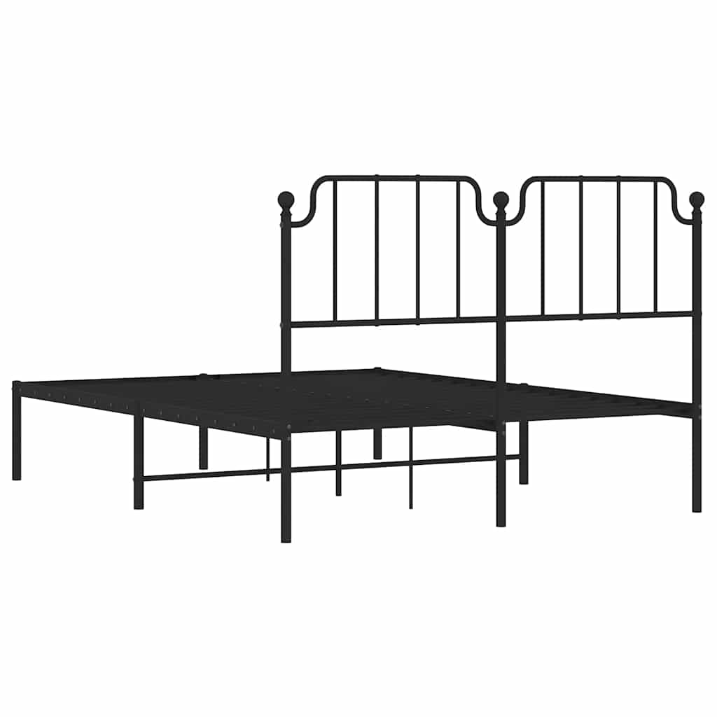 Bed frame with headboard metal black 135x190 cm