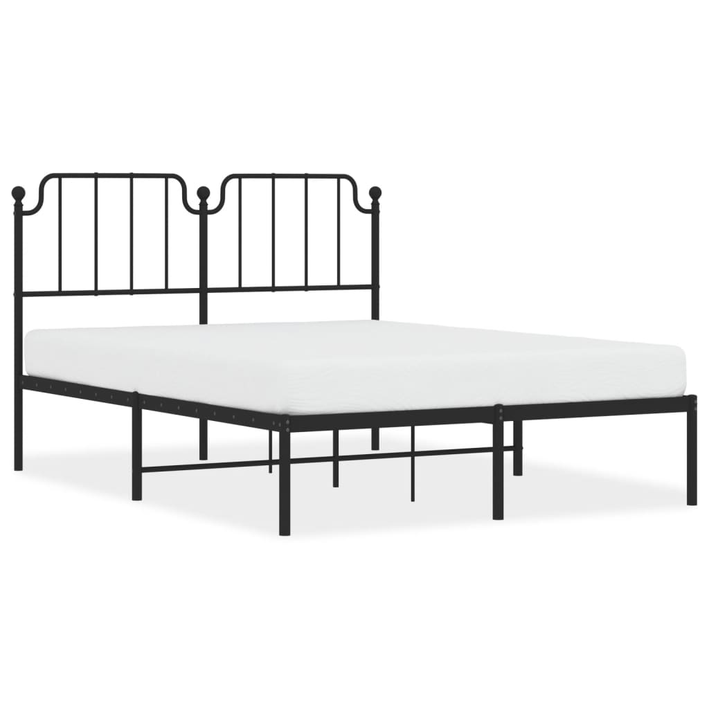 Bed frame with headboard metal black 140x190 cm