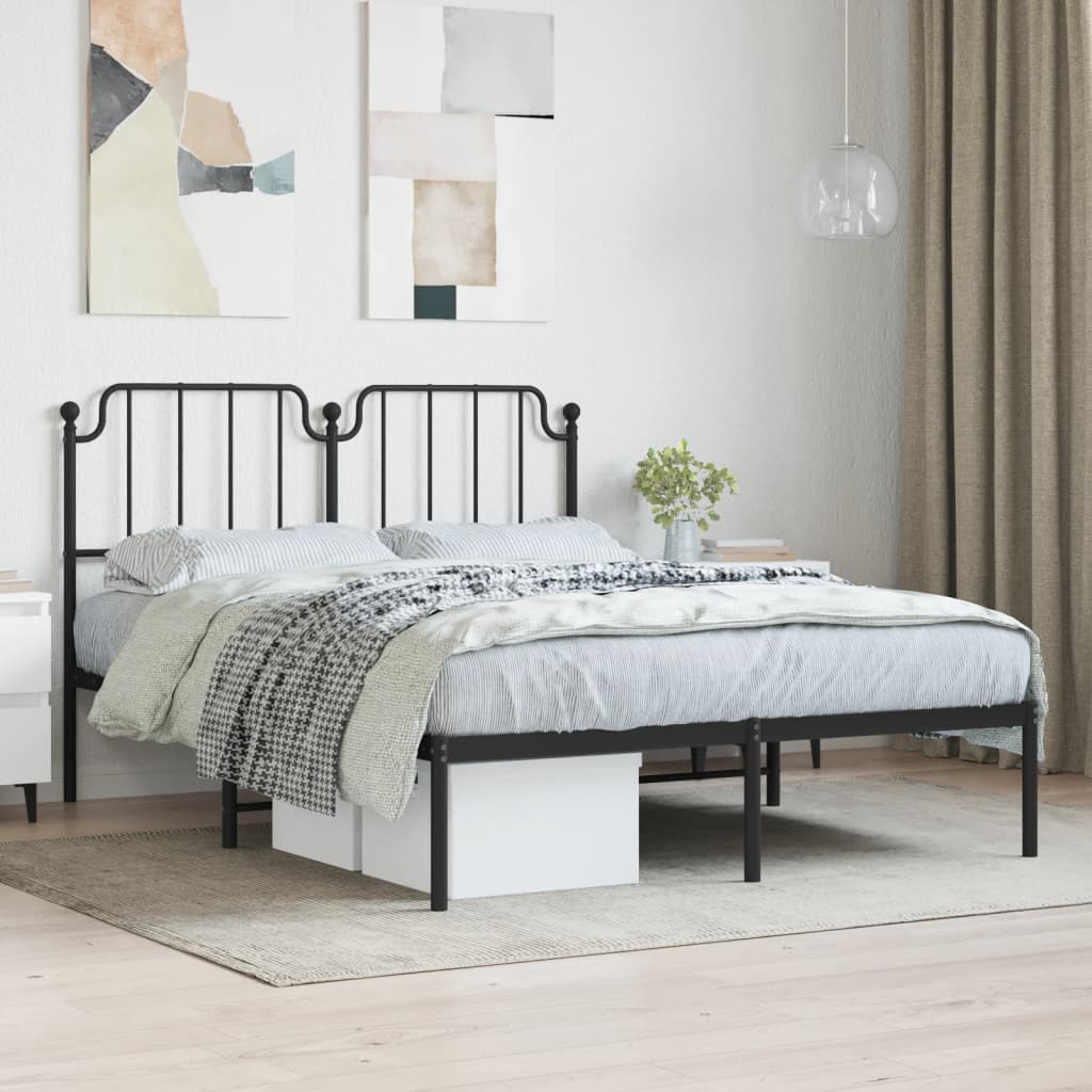 Bed frame with headboard metal black 140x190 cm