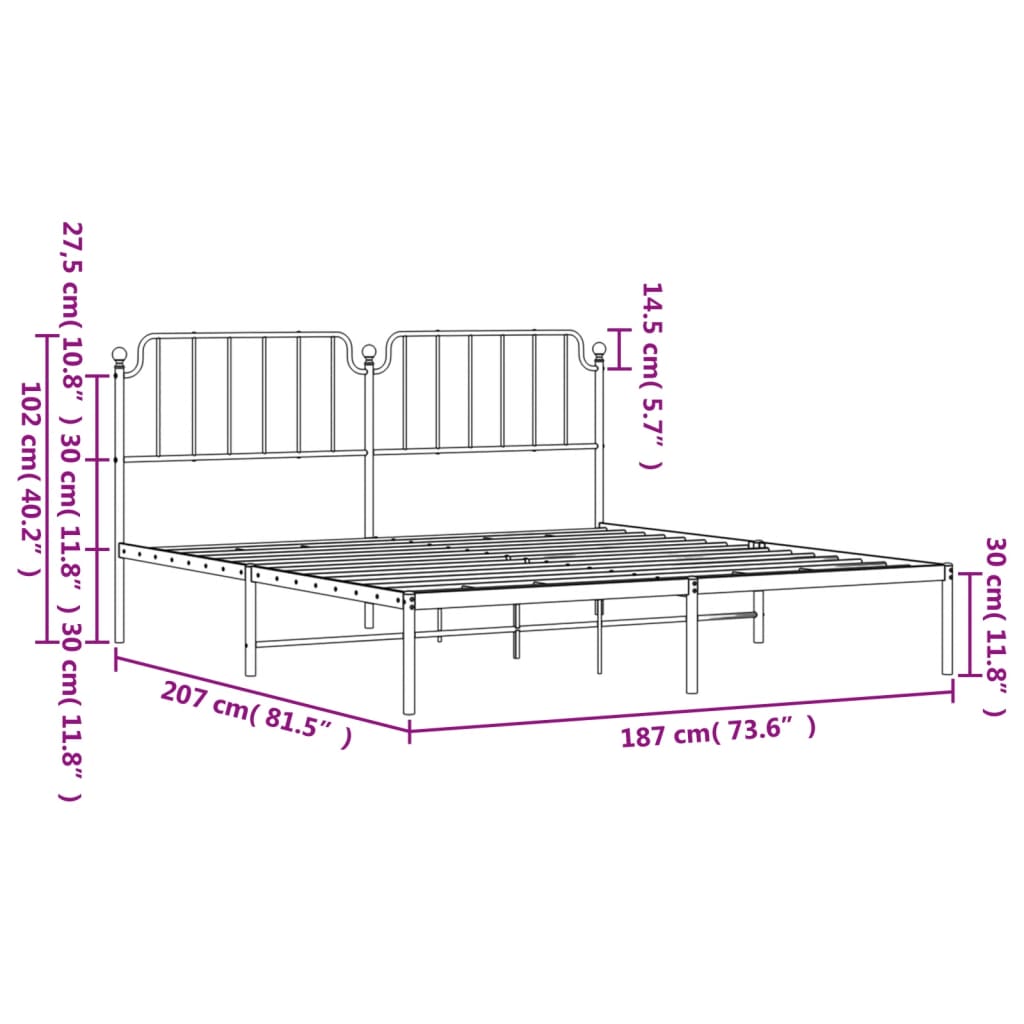 Bed frame with headboard metal black 180x200 cm