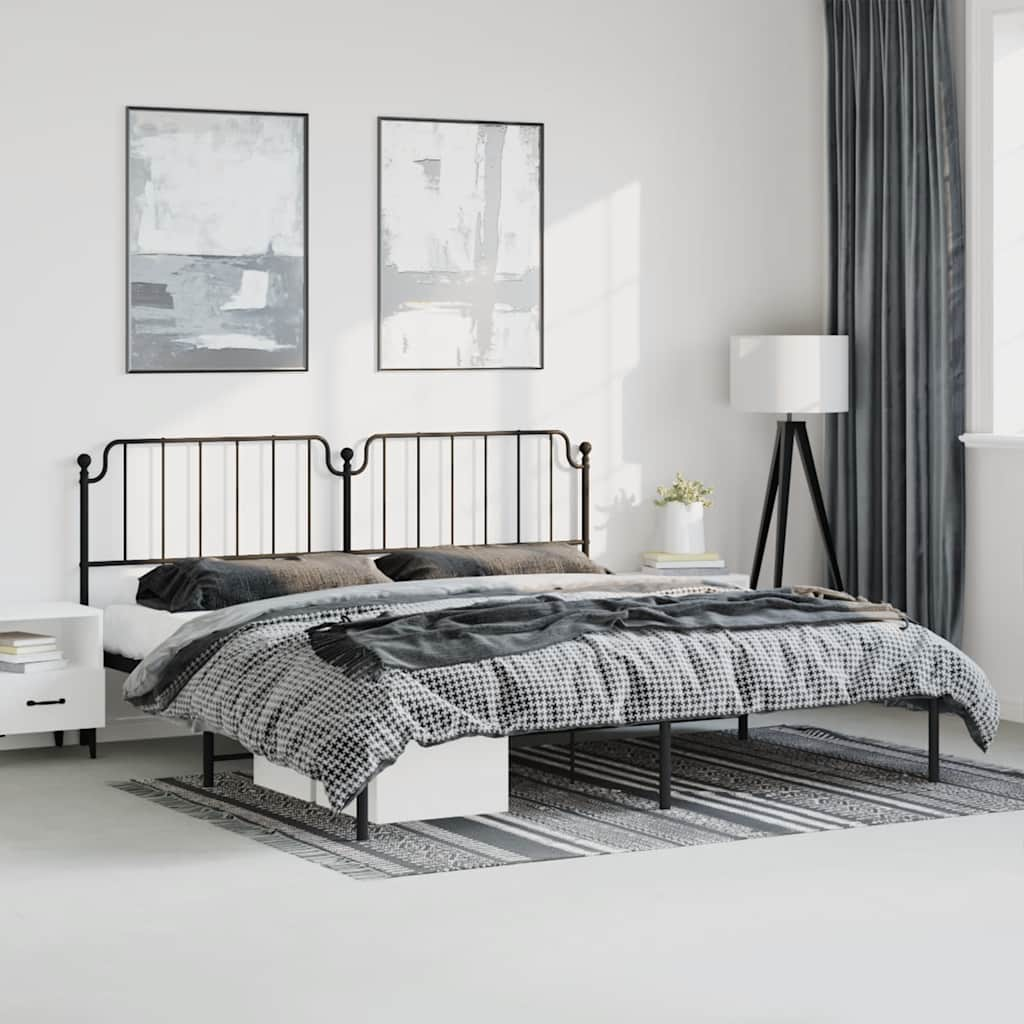 Bed frame with headboard metal black 183x213 cm