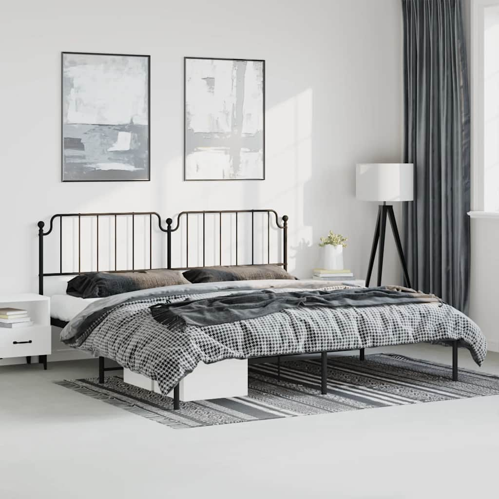 Bed frame with headboard metal black 193x203 cm